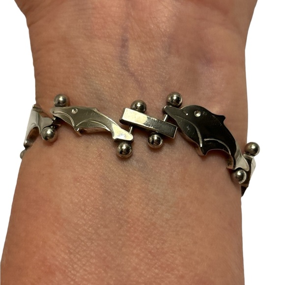 Mexico 925 Sterling Silver Dolphin Bracelet 7-1/4” - Picture 2 of 8